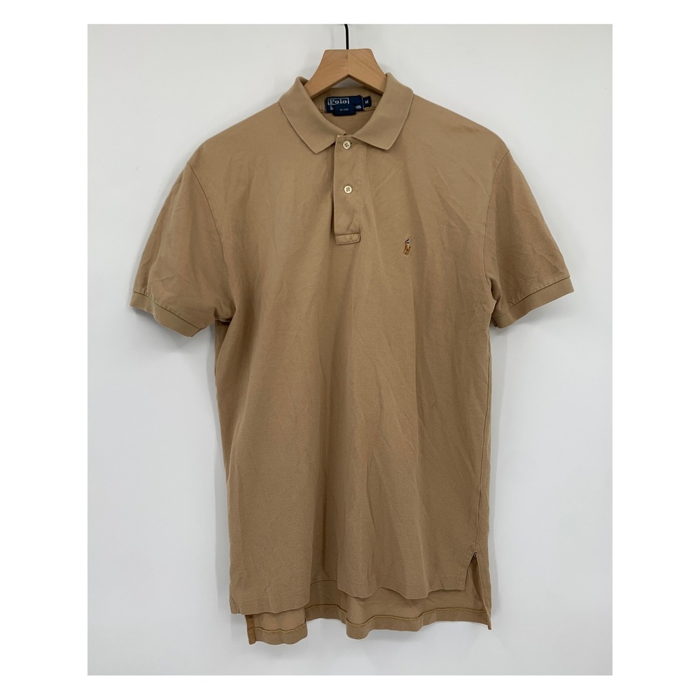 Vintage Polo Ralph Lauren Polo Shirt Mens Medium Tan Pima Cotton Short Sleeve